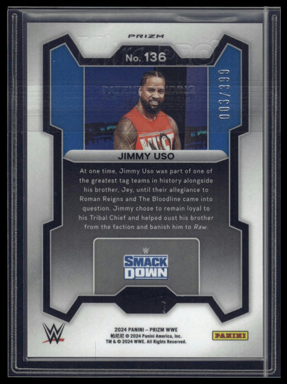 2024 Panini Prizm WWE #136 Jimmy Uso Red Pulsar Prizms #/399