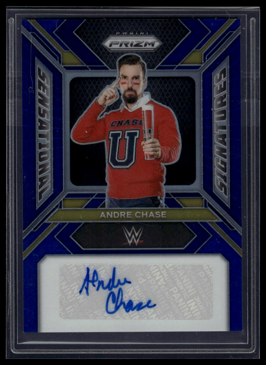 2024 Panini Prizm WWE #SS-ACH Andre Chase Sensational Signatures Blue #/49