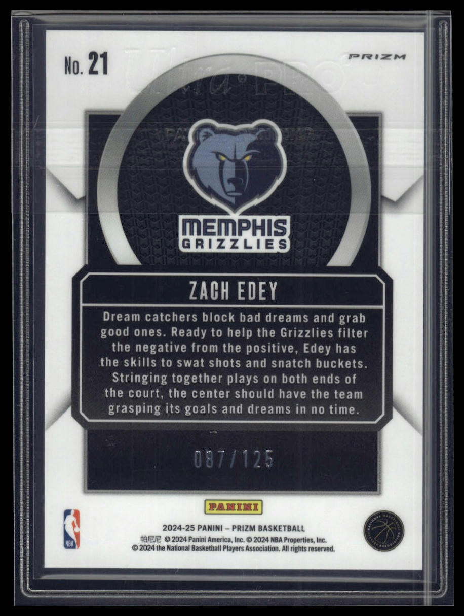 2024-25 Panini Prizm #21 Zach Edey Talismen Prizms Blue Ice #/125