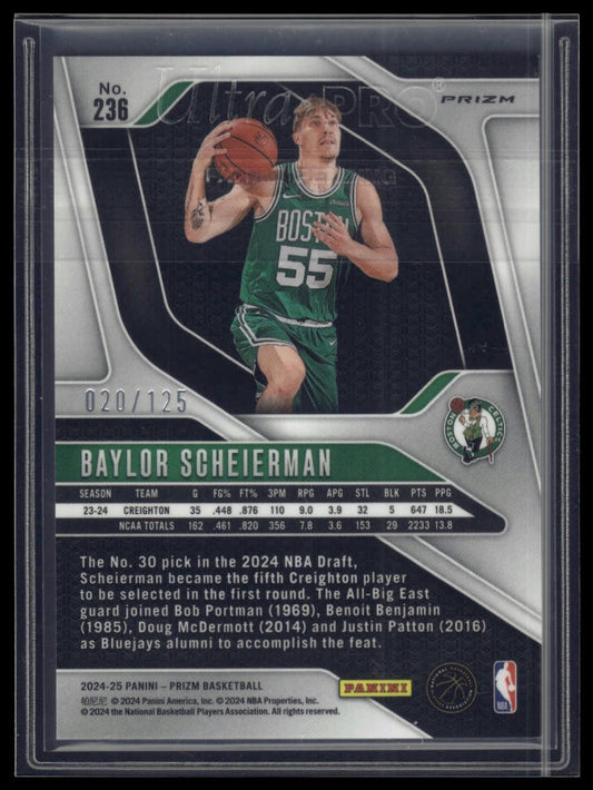 2024-25 Panini Prizm #236 Baylor Scheierman Prizms Blue Ice #/125