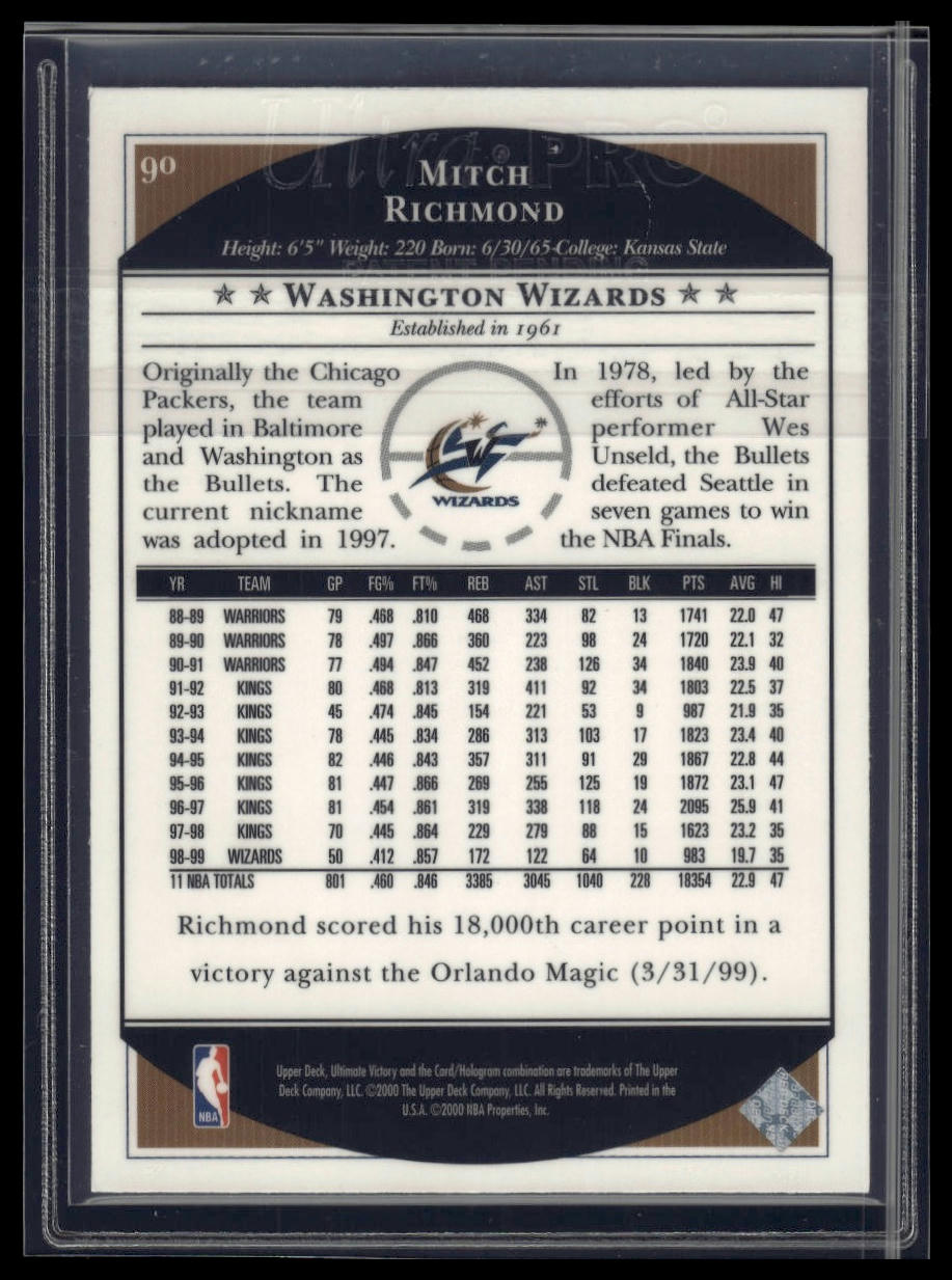 1999-00 Upper Deck Ultimate Victory #90 Mitch Richmond