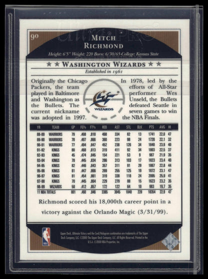 1999-00 Upper Deck Ultimate Victory #90 Mitch Richmond