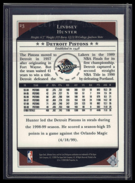 1999-00 Upper Deck Ultimate Victory #23 Lindsey Hunter