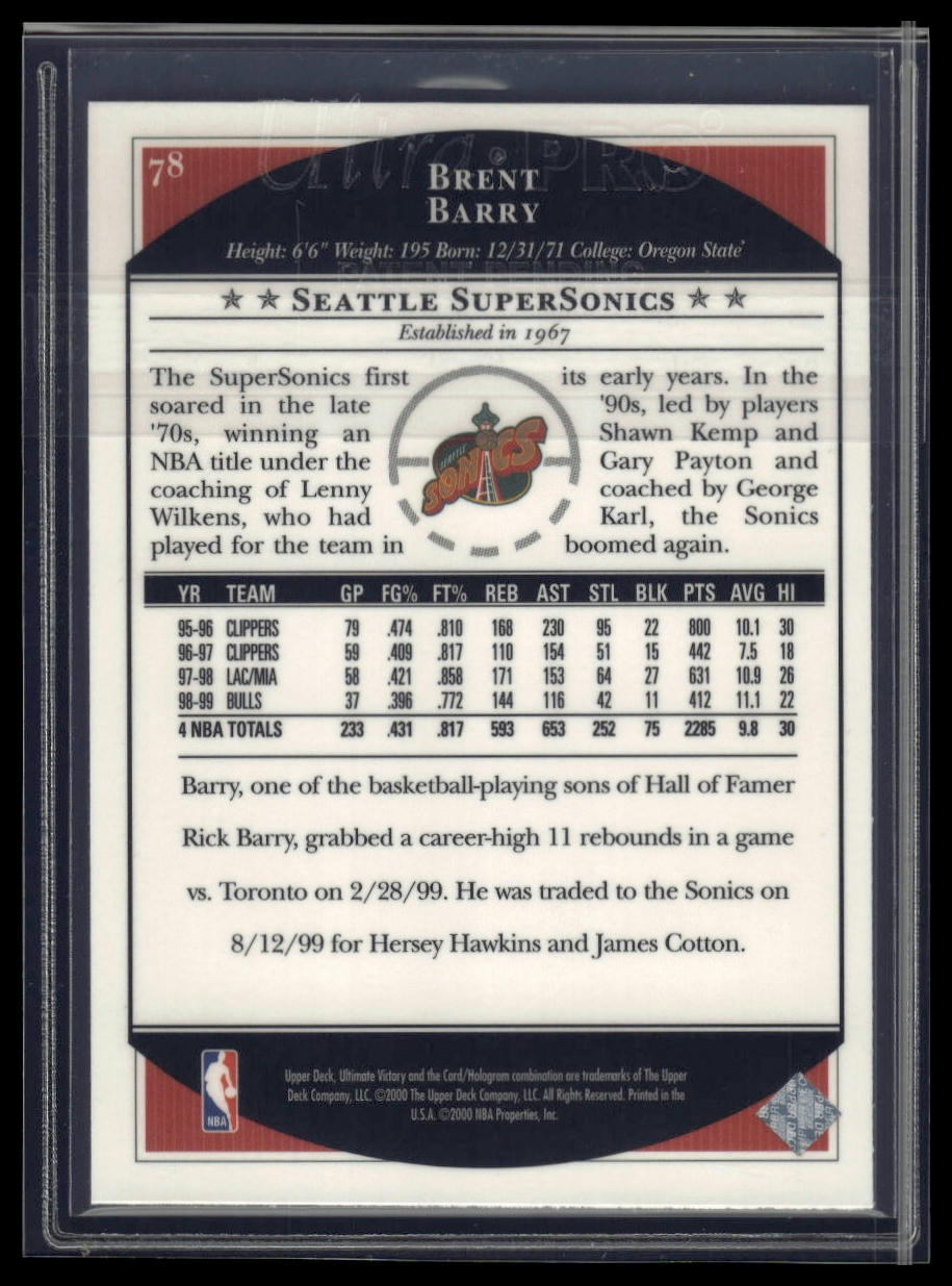 1999-00 Upper Deck Ultimate Victory #78 Brent Barry
