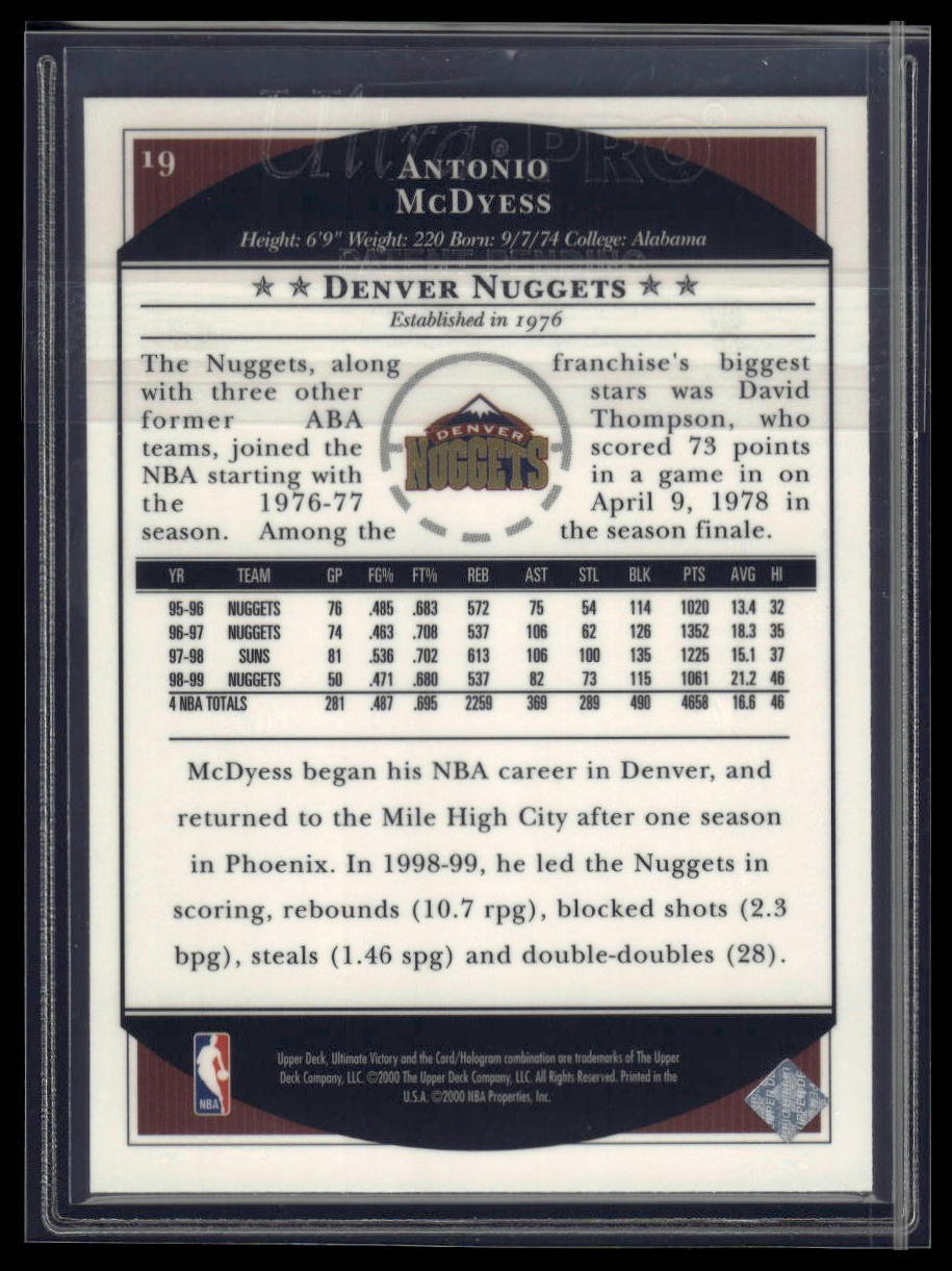 1999-00 Upper Deck Ultimate Victory #19 Antonio McDyess