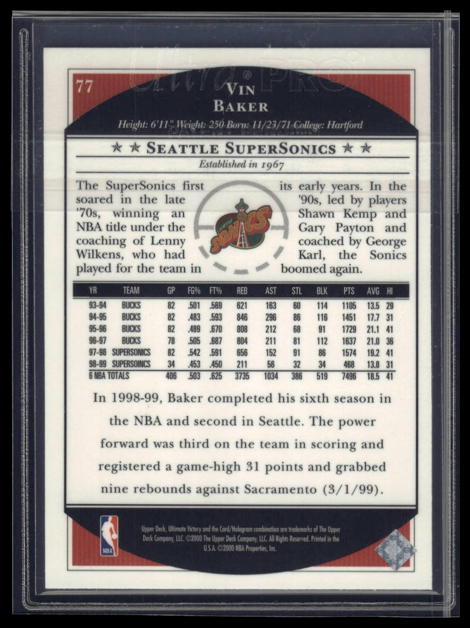 1999-00 Upper Deck Ultimate Victory #77 Vin Baker
