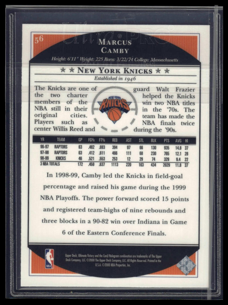 1999-00 Upper Deck Ultimate Victory #56 Marcus Camby