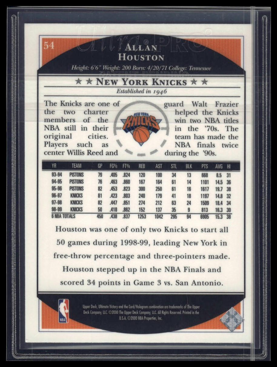 1999-00 Upper Deck Ultimate Victory #54 Allan Houston