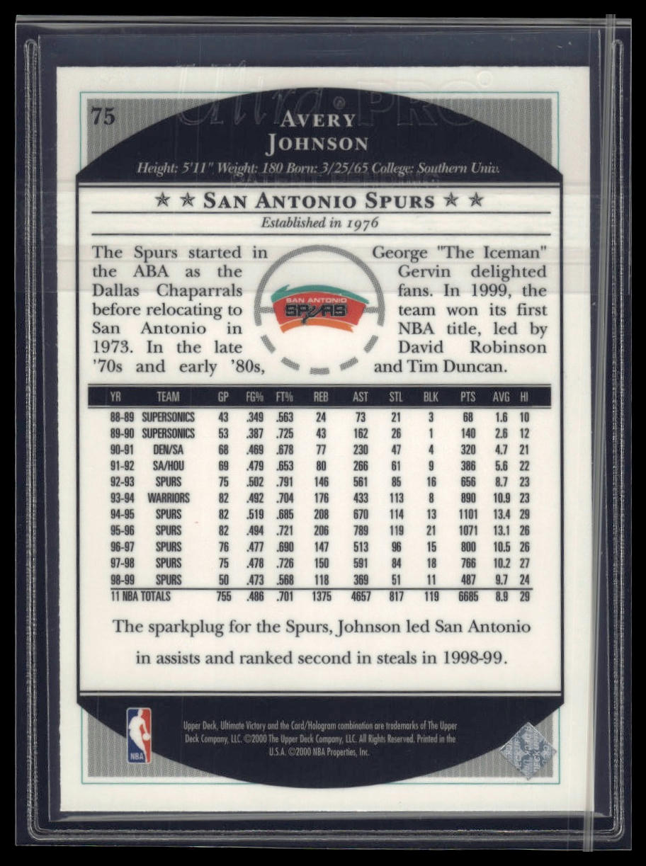 1999-00 Upper Deck Ultimate Victory #75 Avery Johnson