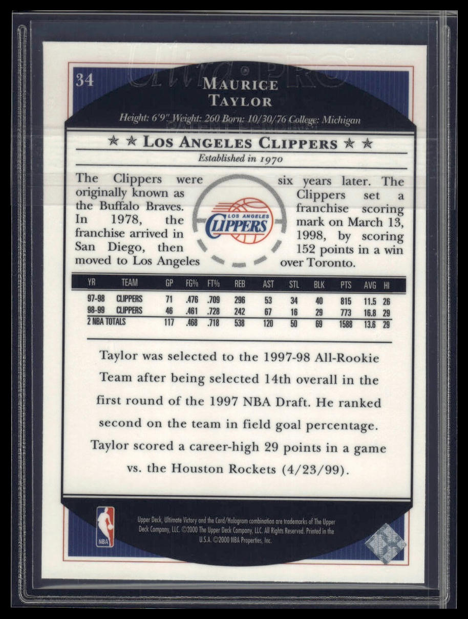 1999-00 Upper Deck Ultimate Victory #34 Maurice Taylor