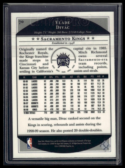 1999-00 Upper Deck Ultimate Victory #70 Vlade Divac