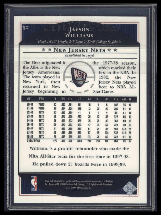 1999-00 Upper Deck Ultimate Victory #52 Jayson Williams