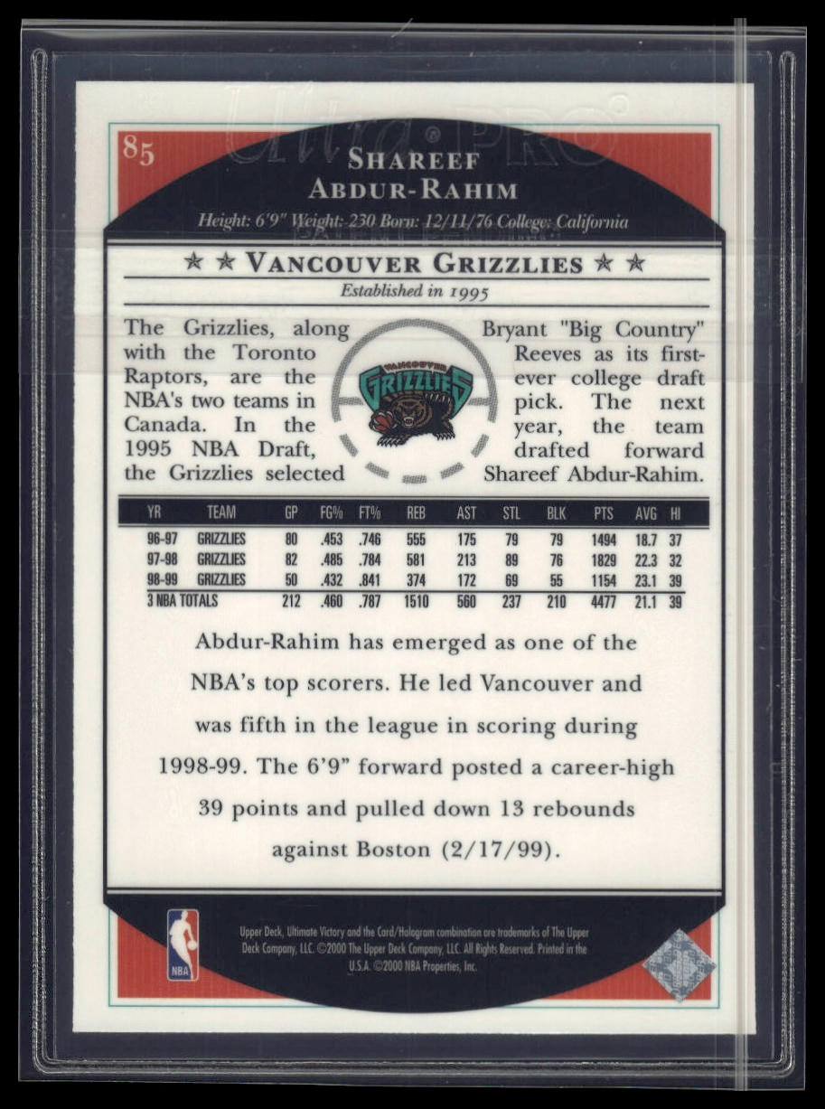 1999-00 Upper Deck Ultimate Victory #85 Shareef Abdur-Rahim