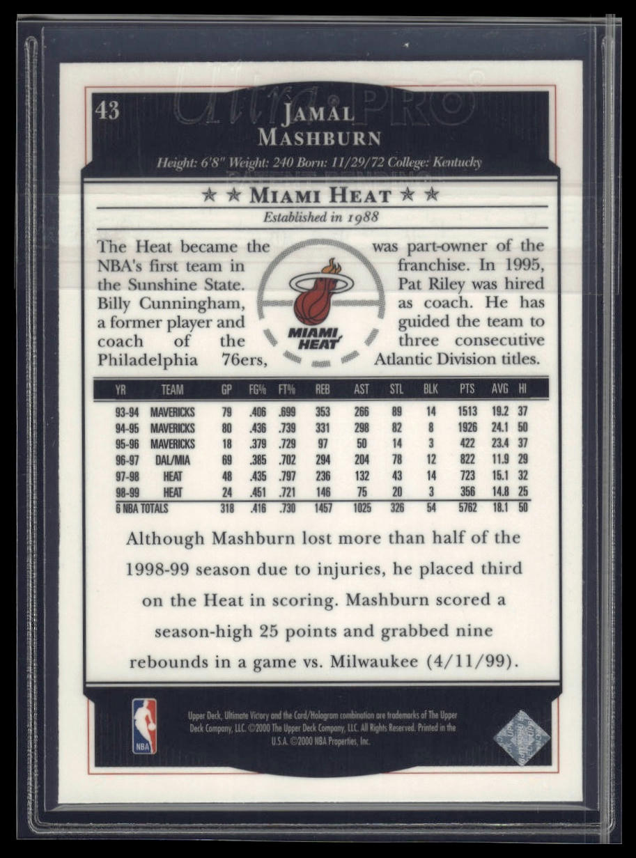 1999-00 Upper Deck Ultimate Victory #43 Jamal Mashburn