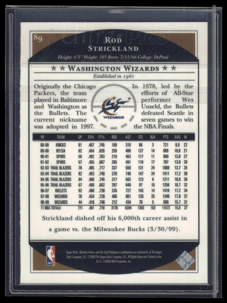 1999-00 Upper Deck Ultimate Victory #89 Rod Strickland