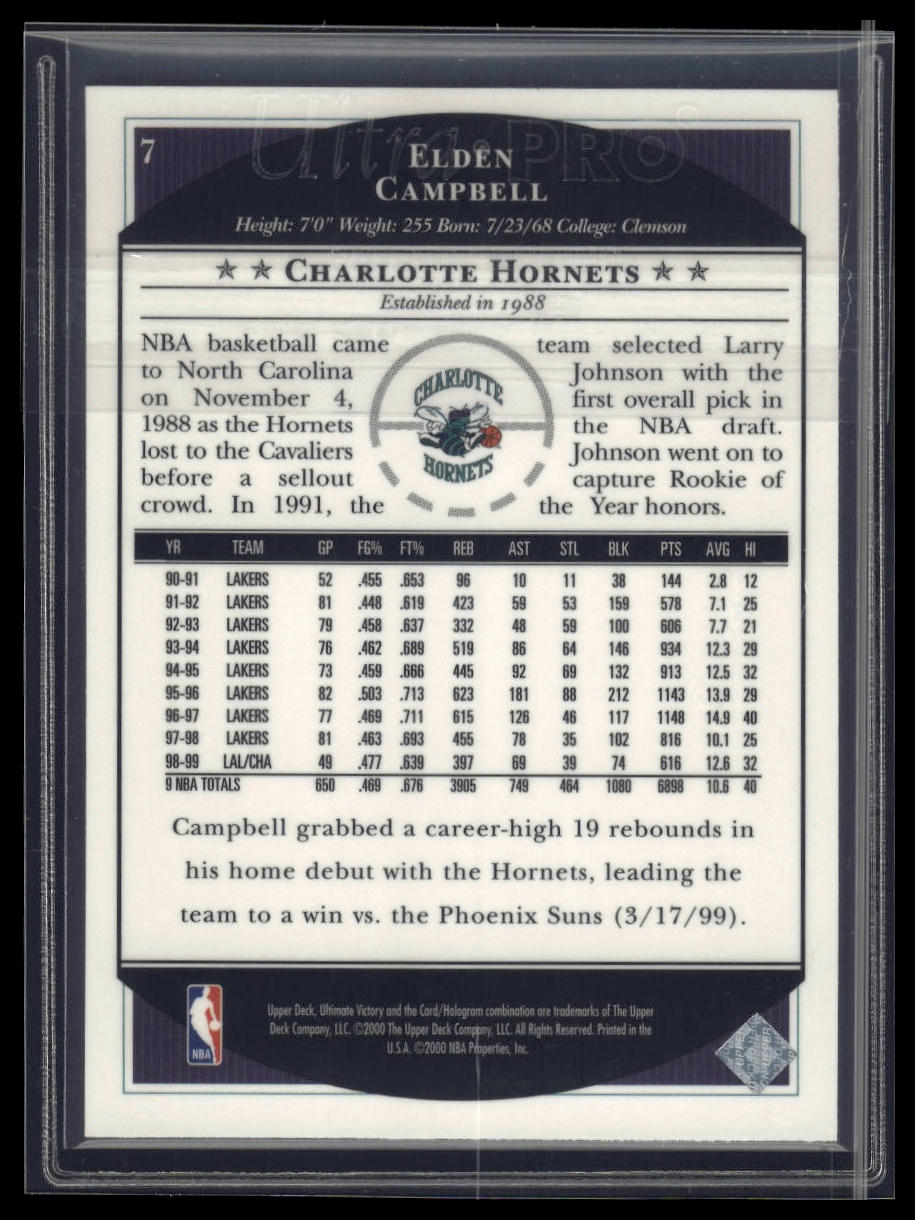 1999-00 Upper Deck Ultimate Victory #7 Elden Campbell