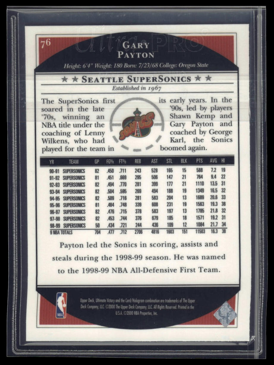 1999-00 Upper Deck Ultimate Victory #76 Gary Payton