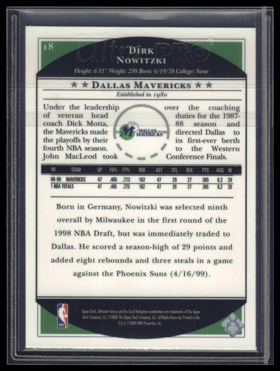 1999-00 Upper Deck Ultimate Victory #18 Dirk Nowitzki