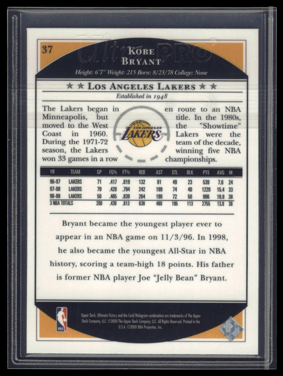 1999-00 Upper Deck Ultimate Victory #37 Kobe Bryant