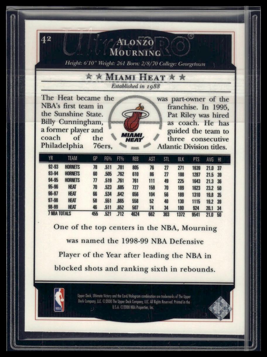 1999-00 Upper Deck Ultimate Victory #42 Alonzo Mourning