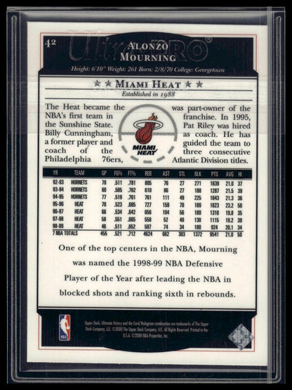 1999-00 Upper Deck Ultimate Victory #42 Alonzo Mourning