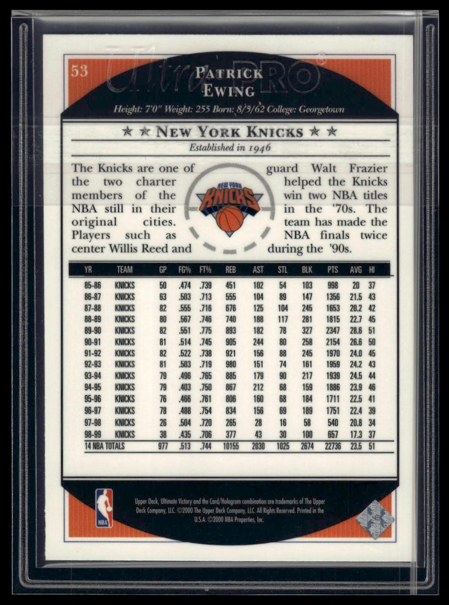 1999-00 Upper Deck Ultimate Victory #53 Patrick Ewing