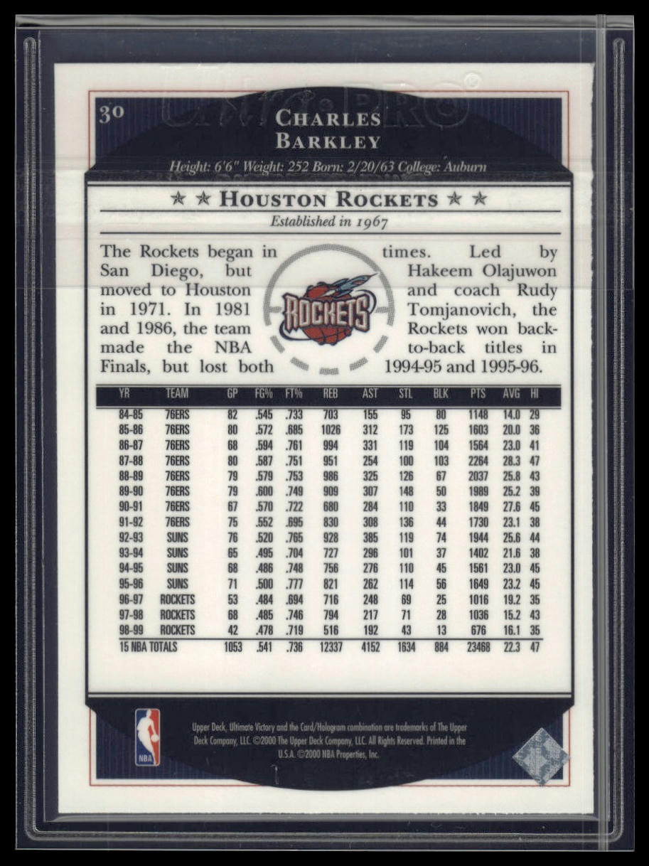 1999-00 Upper Deck Ultimate Victory #30 Charles Barkley