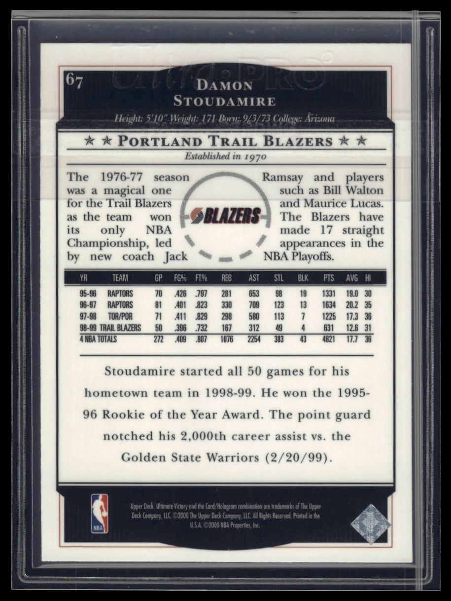 1999-00 Upper Deck Ultimate Victory #67 Damon Stoudamire