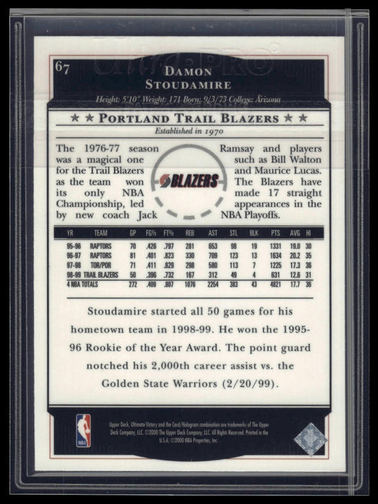 1999-00 Upper Deck Ultimate Victory #67 Damon Stoudamire
