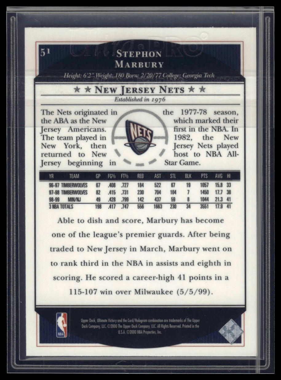 1999-00 Upper Deck Ultimate Victory #51 Stephon Marbury