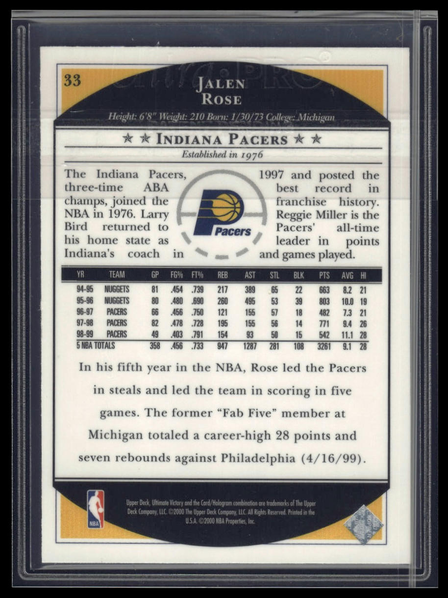 1999-00 Upper Deck Ultimate Victory #33 Jalen Rose