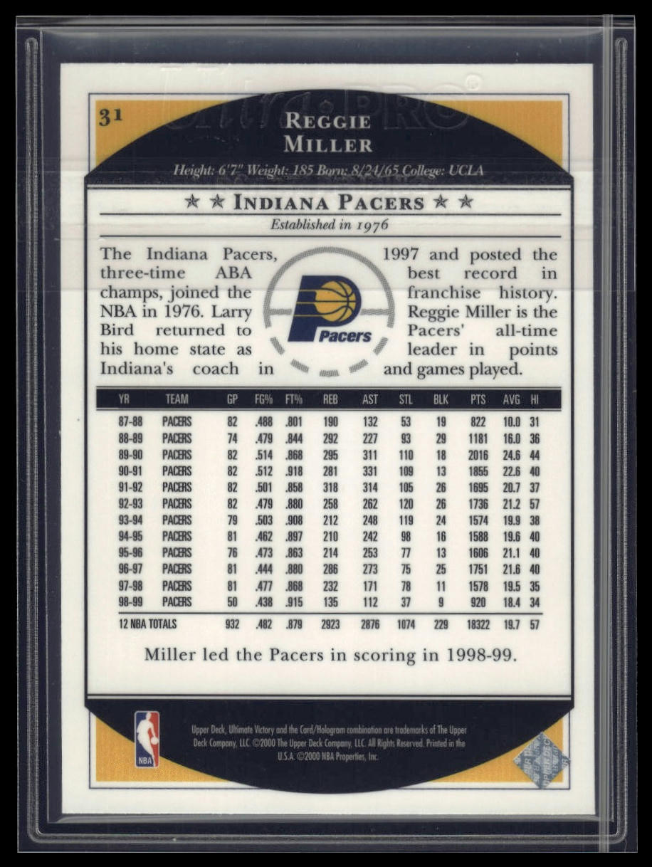 1999-00 Upper Deck Ultimate Victory #31 Reggie Miller