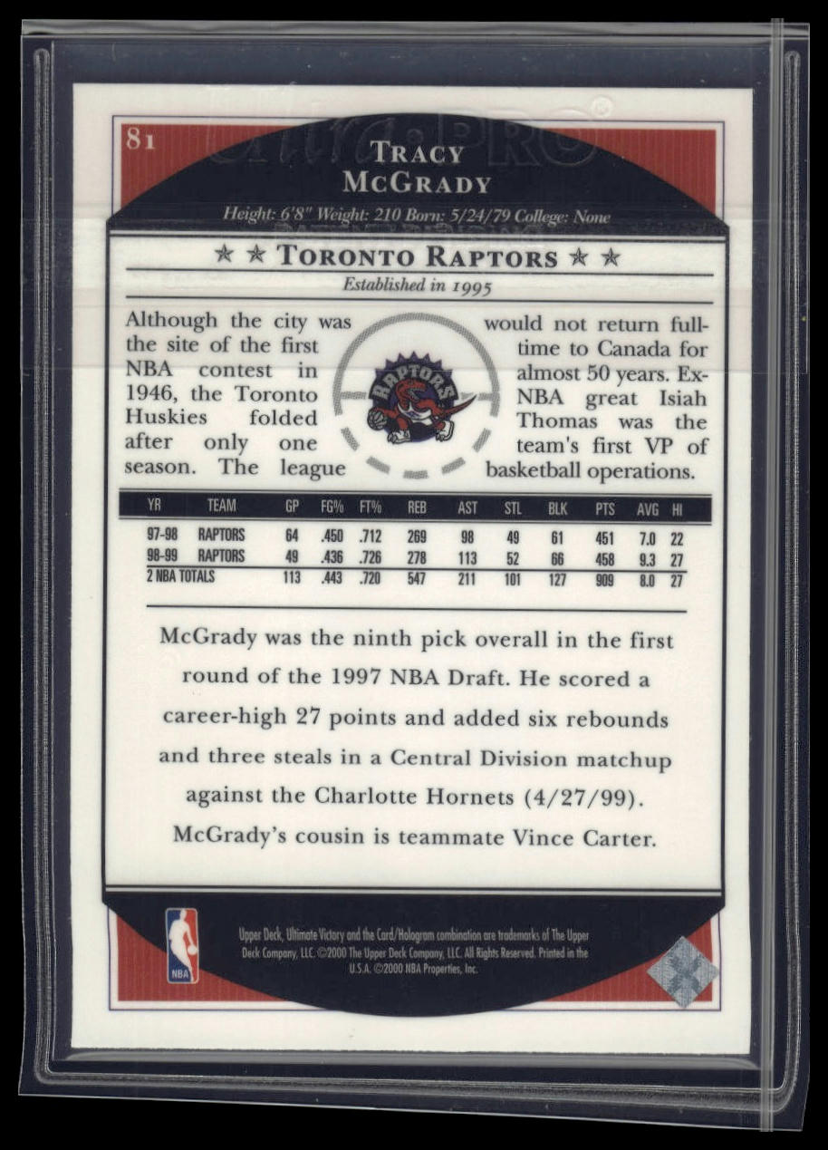 1999-00 Upper Deck Ultimate Victory #81 Tracy McGrady