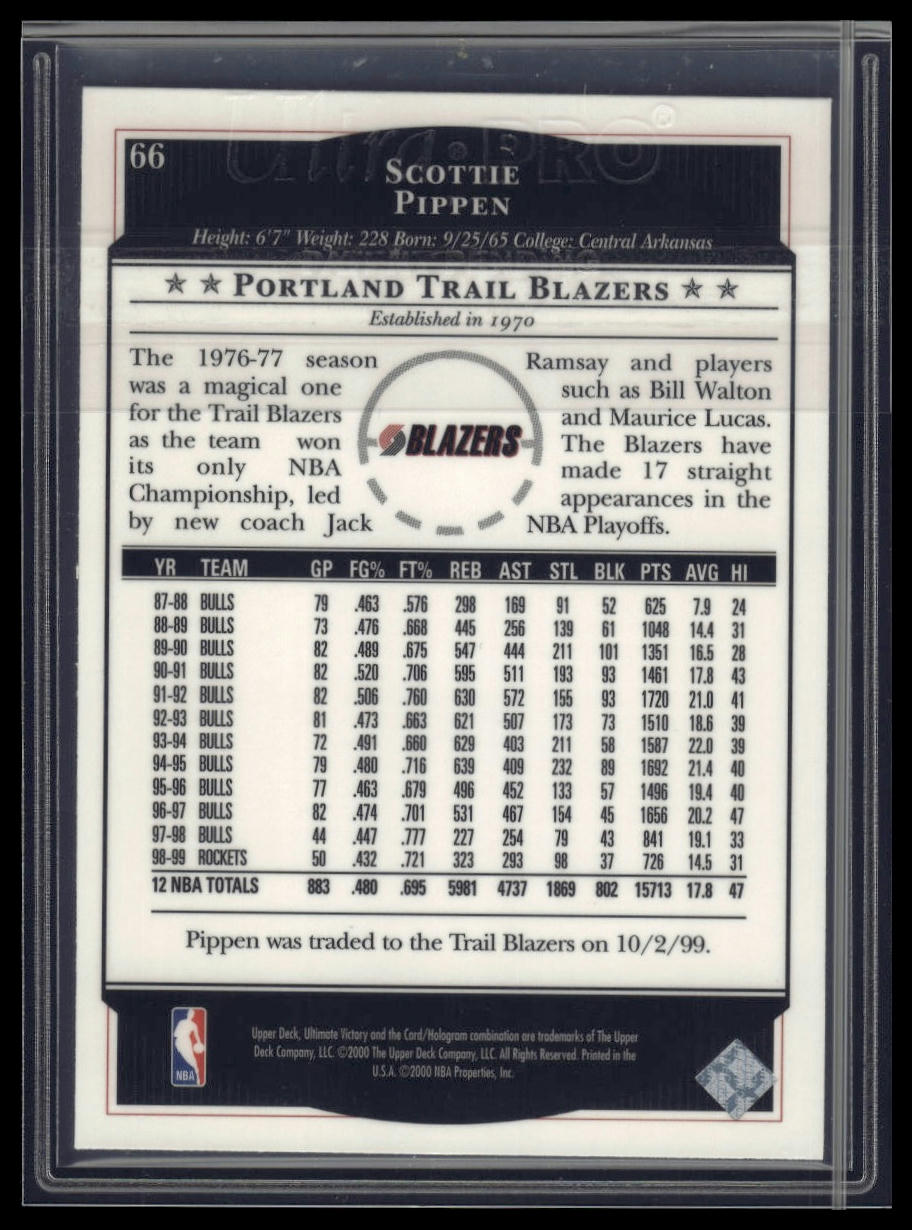 1999-00 Upper Deck Ultimate Victory #66 Scottie Pippen