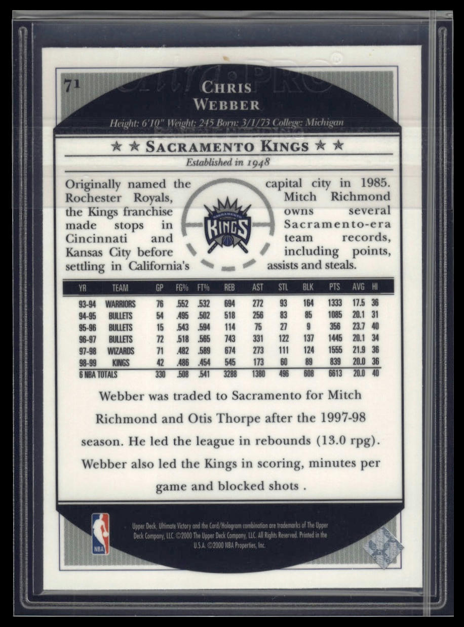 1999-00 Upper Deck Ultimate Victory #71 Chris Webber