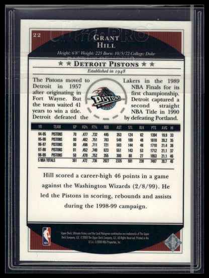 1999-00 Upper Deck Ultimate Victory #22 Grant Hill