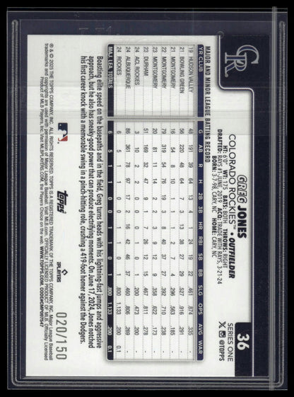 2025 Topps #36 Greg Jones Blue Holo Foil #/150