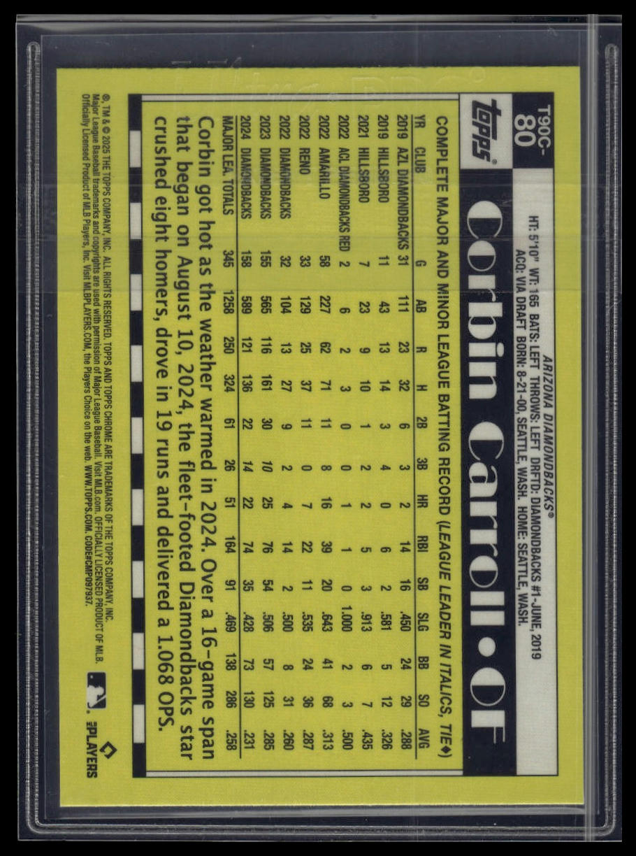 2025 Topps Corbin Carroll 1990 Topps Baseball 35th Anniversary Chrome
