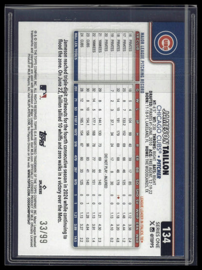 2025 Topps #134 Jameson Taillon Spring Training Green Foilboard #/99