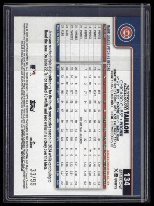2025 Topps #134 Jameson Taillon Spring Training Green Foilboard #/99