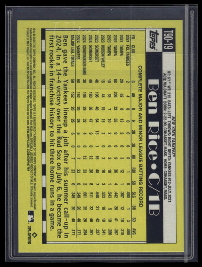 2025 Topps Series 1 Ben Rice 1990 Topps Baseball 35th Anniversary