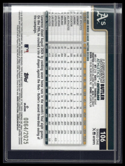 2025 Topps Series 1 #106 Lawrence Butler Gold #/2025