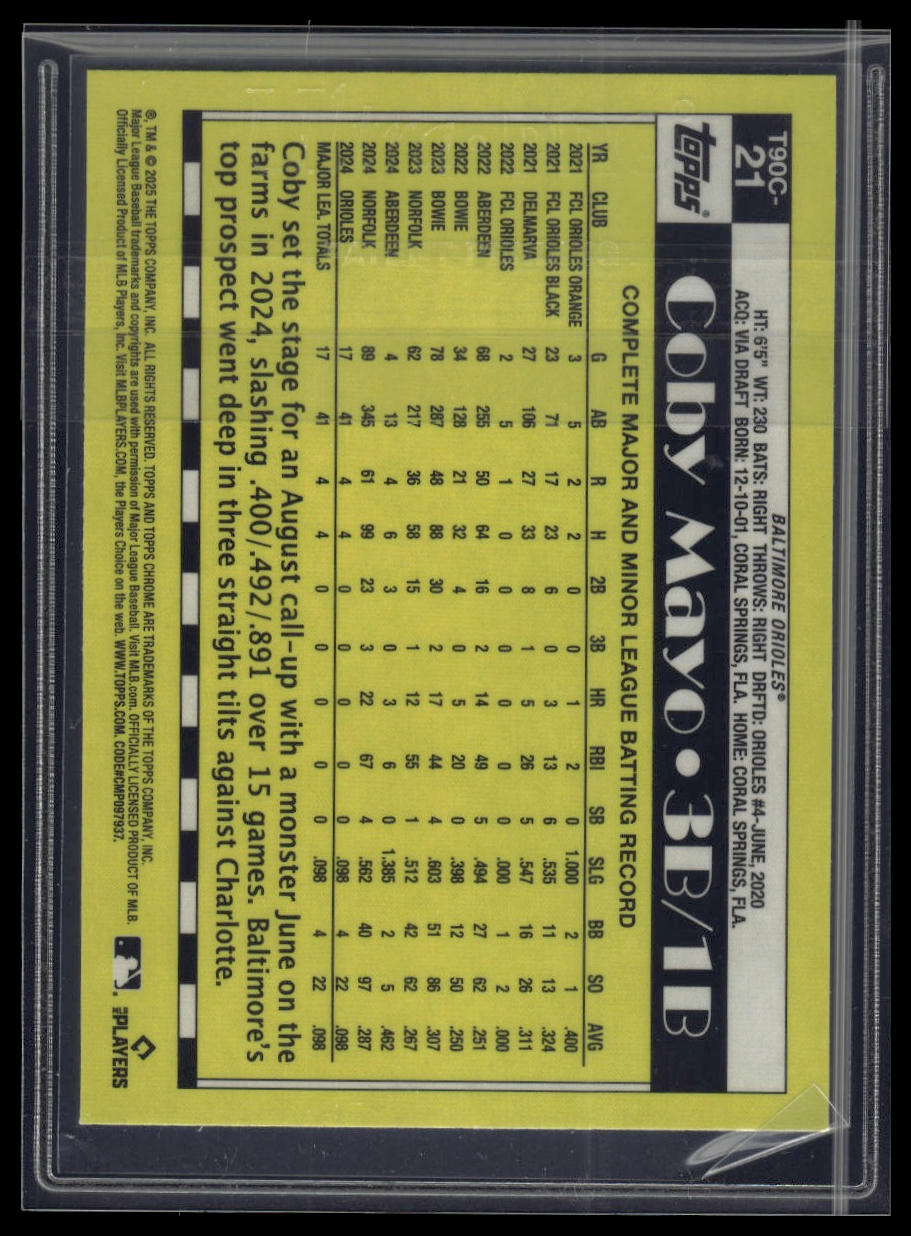 2025 Topps Coby Mayo 1990 Topps Baseball 35th Anniversary Chrome