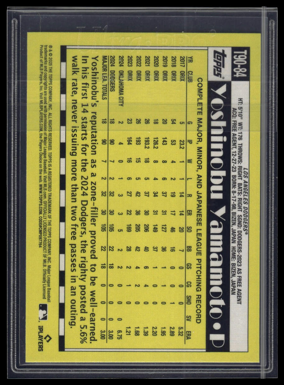 2025 Topps Series 1 Yoshinobu Yamamoto 1990 Topps Baseball 35th Anniversary