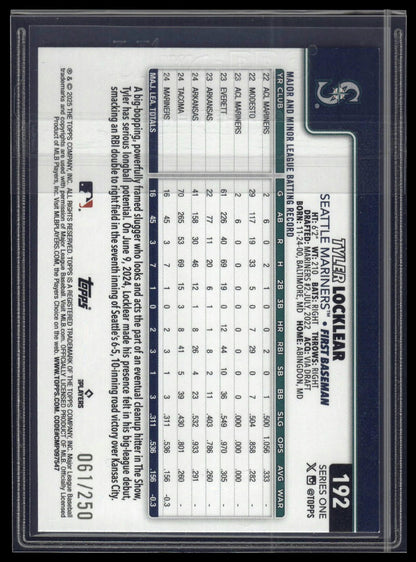 2025 Topps Series 1 #192 Tyler Locklear Purple Rainbow Foil #/250