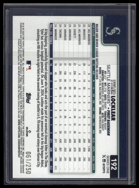 2025 Topps Series 1 #192 Tyler Locklear Purple Rainbow Foil #/250