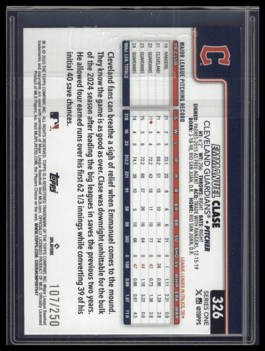 2025 Topps #326 Emmanuel Clase Purple Holo Foil #/250