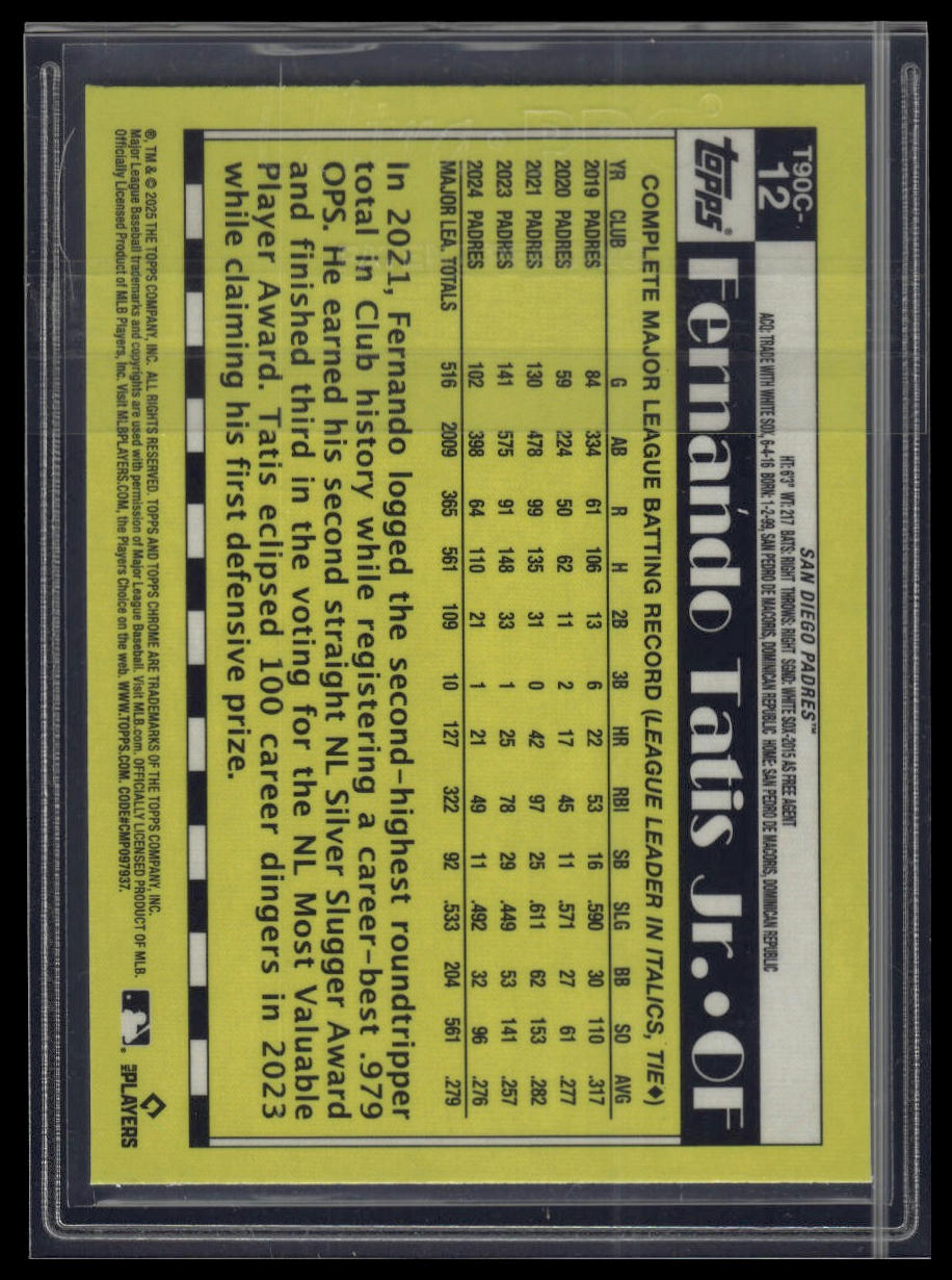 2025 Topps Fernando Tatis Jr. 1990 Topps Baseball 35th Anniversary Chrome