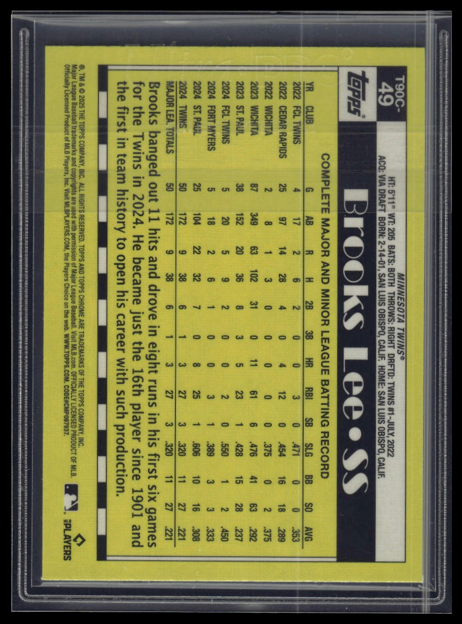 2025 Topps Brooks Lee 1990 Topps Baseball 35th Anniversary Chrome