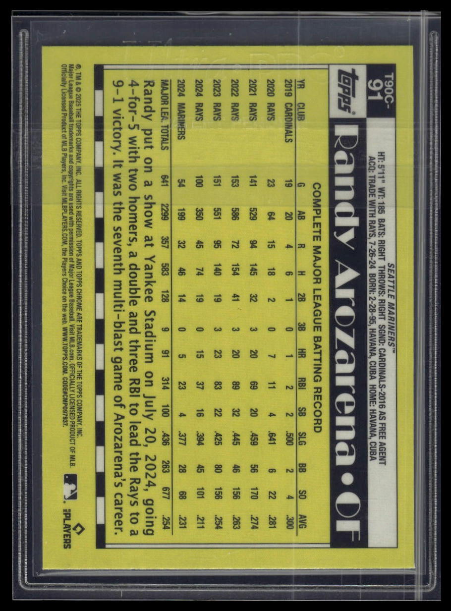 2025 Topps Randy Arozarena 1990 Topps Baseball 35th Anniversary Chrome